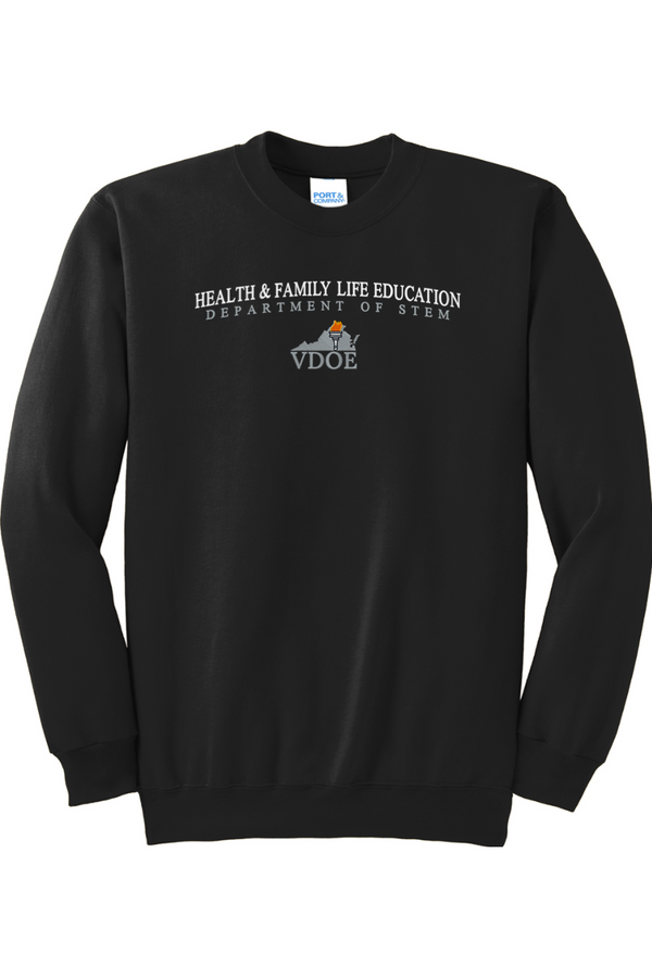 VDOE Health Ed: ADULT Crewneck Sweatshirt (FullFront Embroidery)