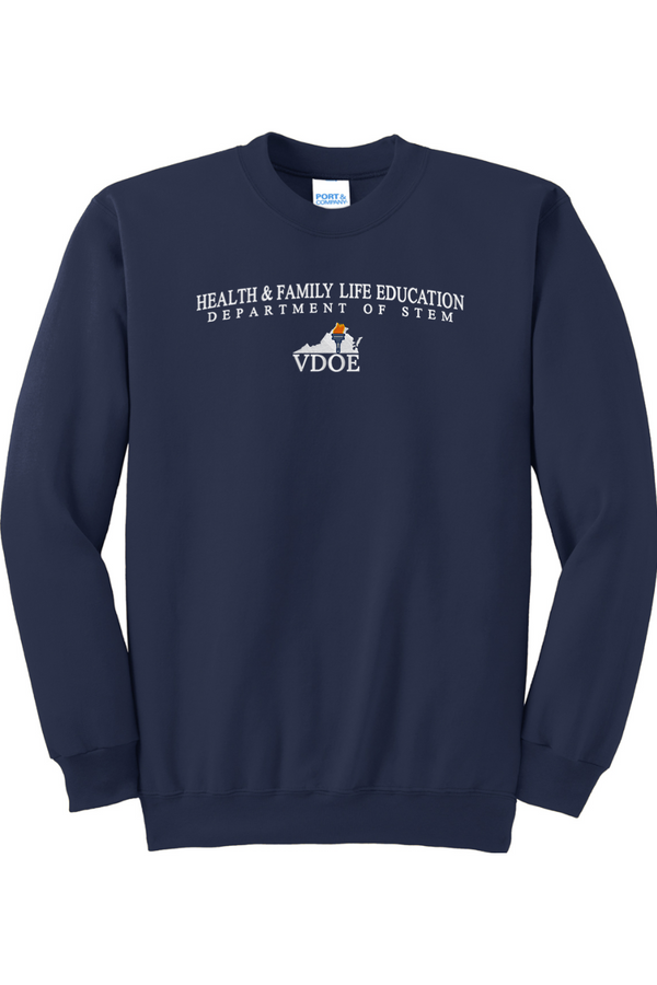 VDOE Health Ed: ADULT Crewneck Sweatshirt (FullFront Embroidery)