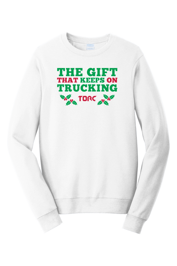 Torc "The Gift That Keeps On Trucking": ADULT Ringspun Fleece Crewneck Sweatshirt (Printed)
