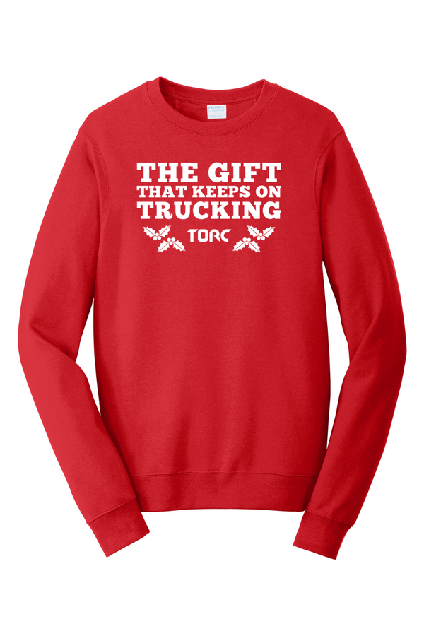 Torc "The Gift That Keeps On Trucking": ADULT Ringspun Fleece Crewneck Sweatshirt (Printed)