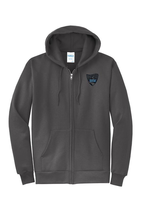 Spartan Soccer: ADULT Embroidered Fleece Full-Zip Hooded Sweatshirt