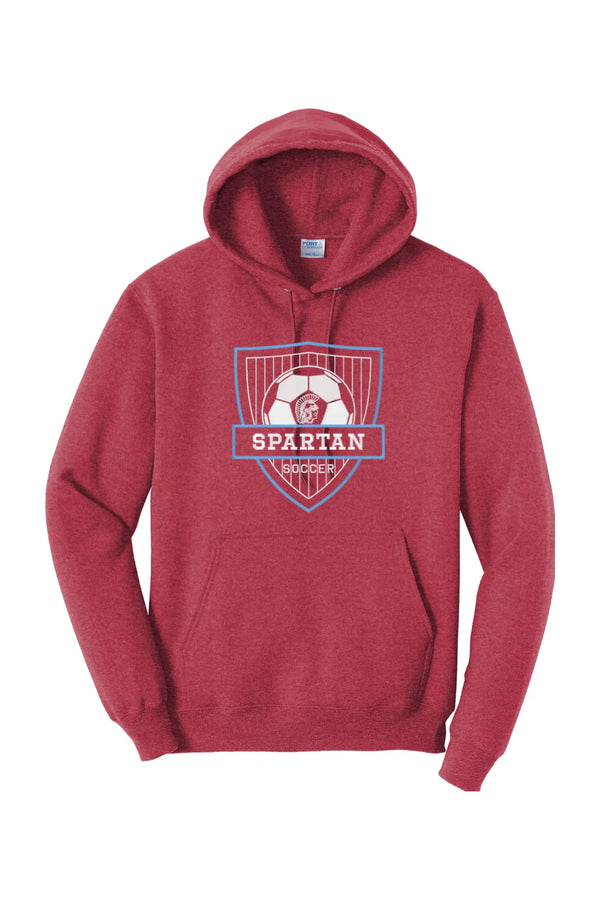 Spartan Soccer Shield WITH PLAYER NUMBER: Embroidered Hooded Sweatshirt