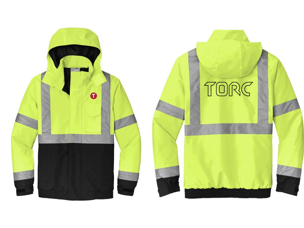 Torc: ADULT Economy ANSI 107 Class 3 Waterproof Insulated Bomber Jacket (Embroidered Front/Back)