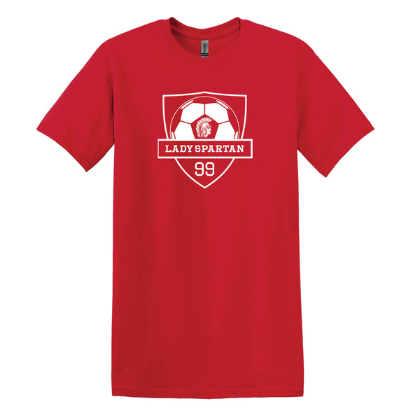 Lady Spartan Soccer WITH PLAYER NUMBER: Unisex SoftStyle Printed T
