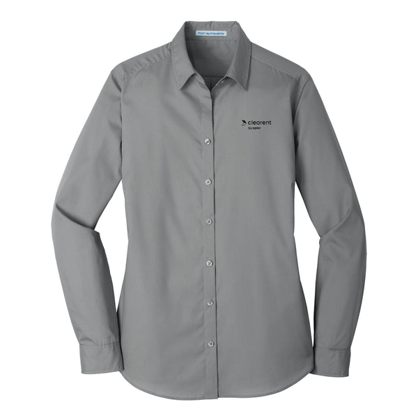 Clearent: Ladies Longsleeve Carefree Poplin Shirt