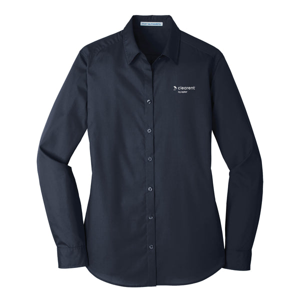 Clearent: Ladies Longsleeve Carefree Poplin Shirt